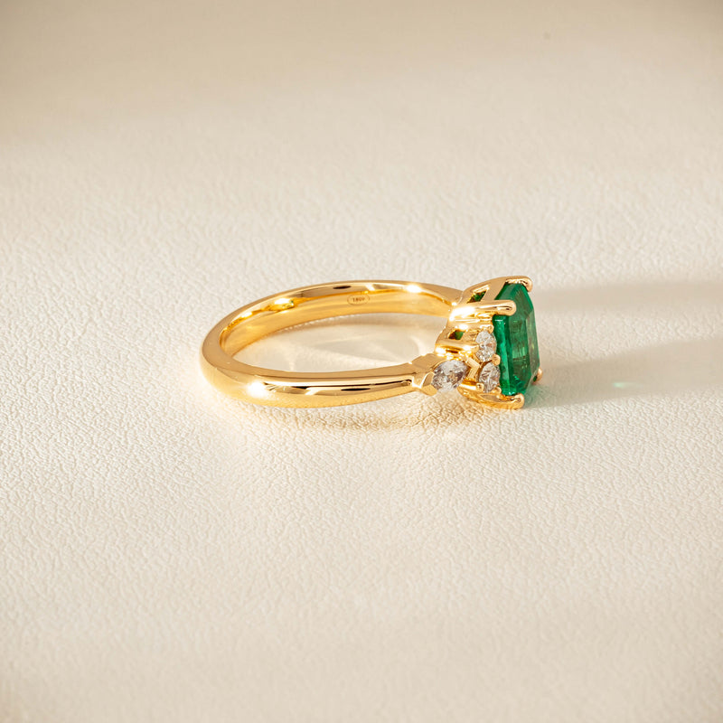 18ct Yellow Gold 1.44ct Emerald & Diamond Oriana Ring - Ring - Walker & Hall