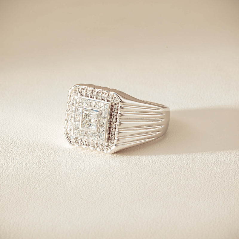 Platinum 1.33ct Princess Cut Diamond Mens Cluster Ring - Ring - Walker & Hall