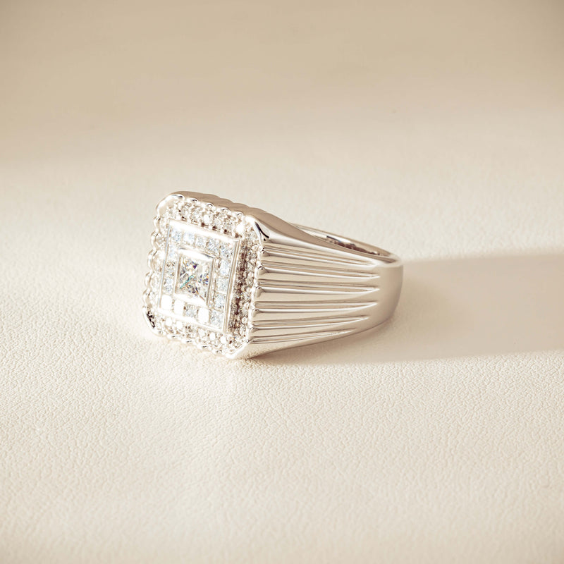 Platinum 1.33ct Princess Cut Diamond Mens Cluster Ring - Ring - Walker & Hall