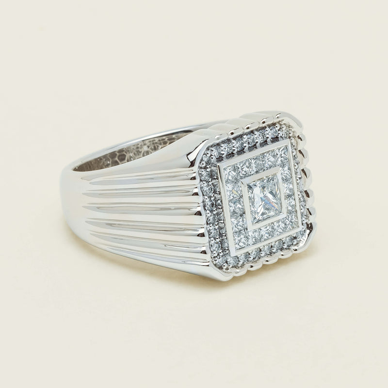 Platinum 1.33ct Princess Cut Diamond Mens Cluster Ring - Ring - Walker & Hall