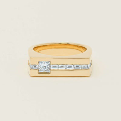 18ct Yellow Gold .50ct Princess Cut Diamond Mens Signet Ring - Ring - Walker & Hall