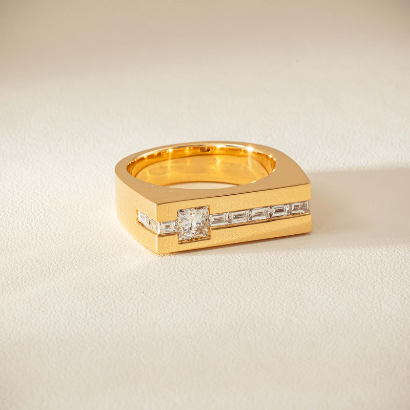 18ct Yellow Gold .50ct Princess Cut Diamond Mens Signet Ring - Ring - Walker & Hall