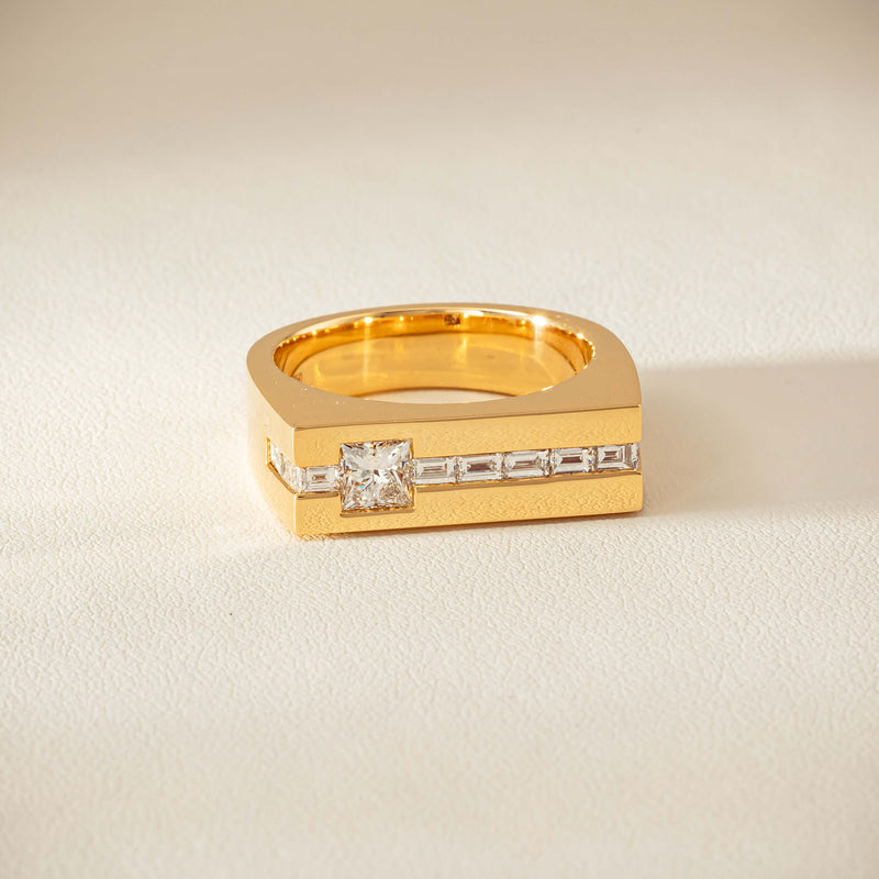 18ct Yellow Gold .50ct Princess Cut Diamond Mens Signet Ring - Ring - Walker & Hall