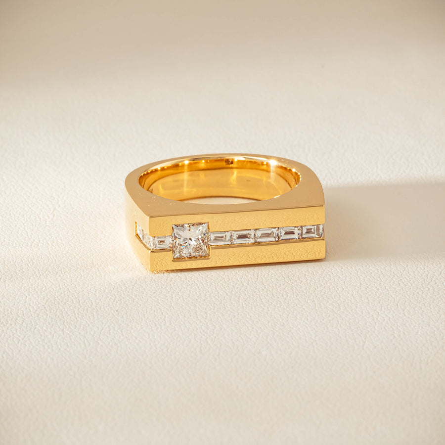18ct Yellow Gold .50ct Princess Cut Diamond Mens Signet Ring - Ring - Walker & Hall
