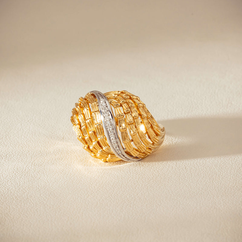 18ct Bi-Tone Gold .05ct Diamond Dome Dress Ring