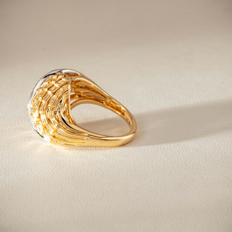 18ct Bi-Tone Gold .05ct Diamond Dome Dress Ring
