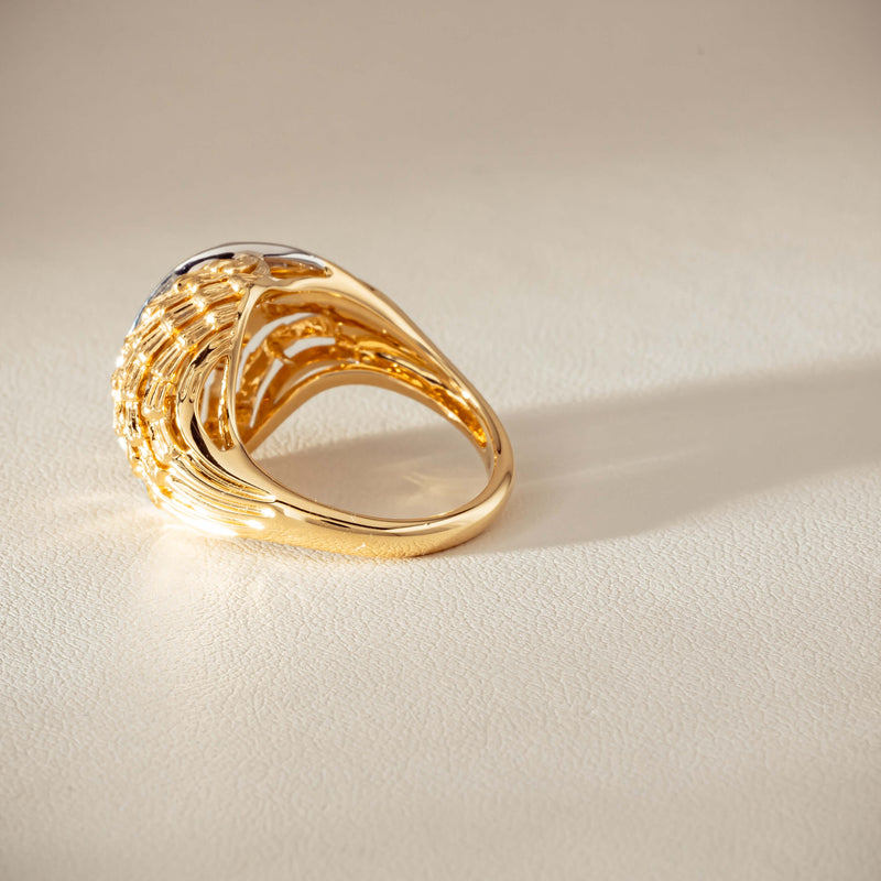 18ct Bi-Tone Gold .05ct Diamond Dome Dress Ring
