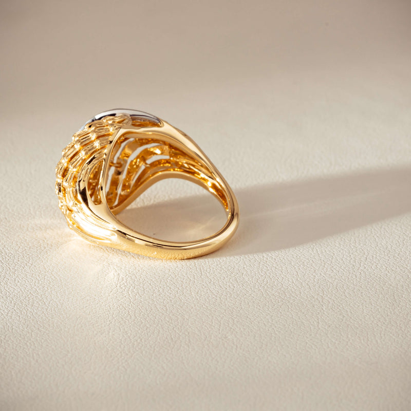 18ct Bi-Tone Gold .05ct Diamond Dome Dress Ring