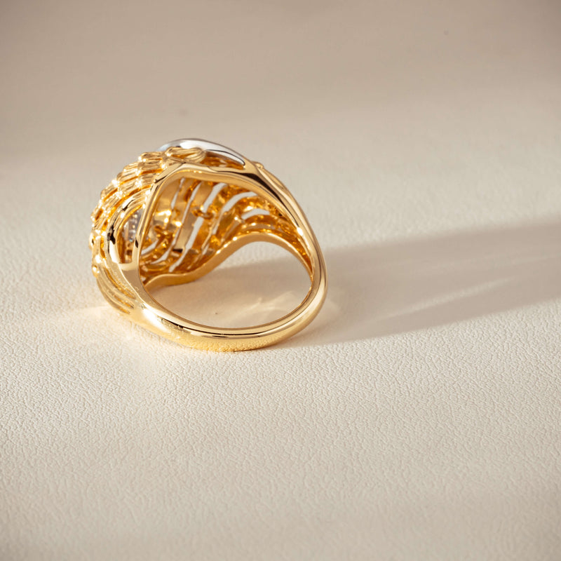 18ct Bi-Tone Gold .05ct Diamond Dome Dress Ring