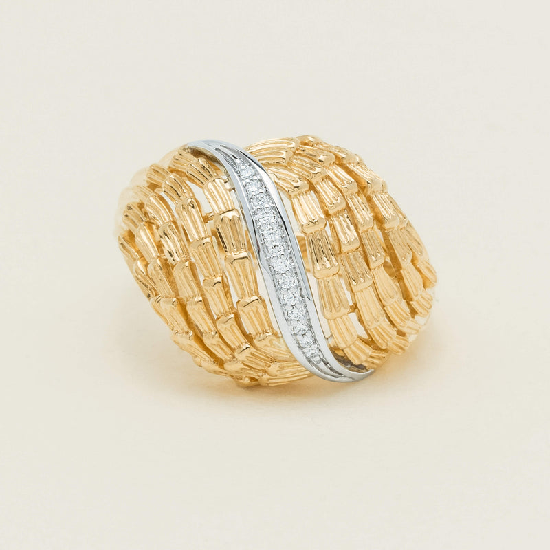 18ct Bi-Tone Gold .05ct Diamond Dome Dress Ring
