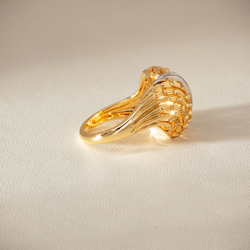 18ct Bi-Tone Gold .05ct Diamond Dome Dress Ring