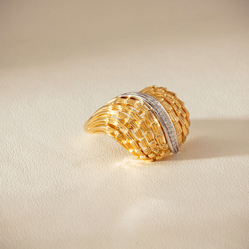 18ct Bi-Tone Gold .05ct Diamond Dome Dress Ring