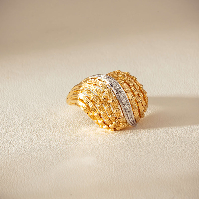 18ct Bi-Tone Gold .05ct Diamond Dome Dress Ring