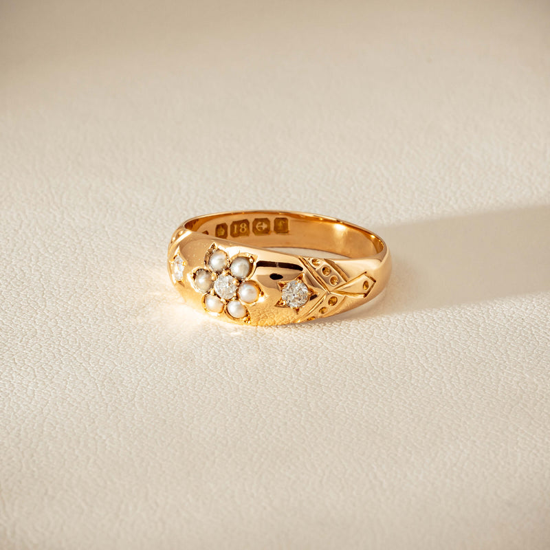 Vintage 18ct Yellow Gold Diamond & Seed Pearl Ring - Ring - Walker & Hall