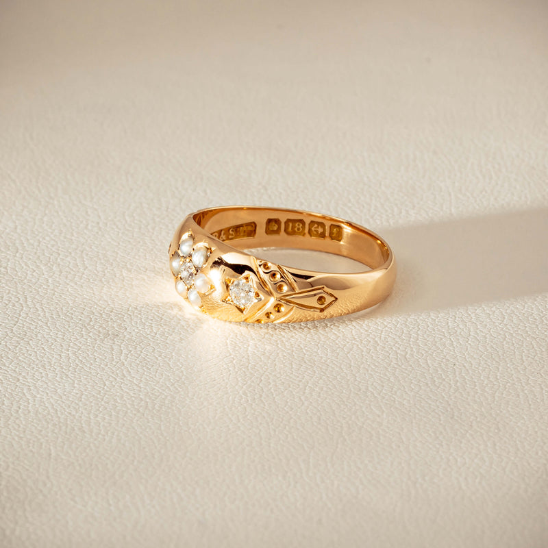 Vintage 18ct Yellow Gold Diamond & Seed Pearl Ring - Ring - Walker & Hall