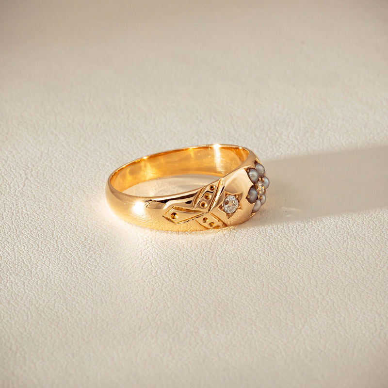 Vintage 18ct Yellow Gold Diamond & Seed Pearl Ring - Ring - Walker & Hall