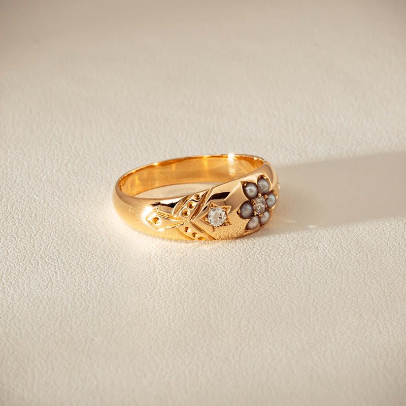 Vintage 18ct Yellow Gold Diamond & Seed Pearl Ring - Ring - Walker & Hall