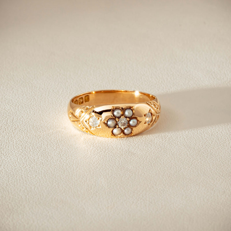 Vintage 18ct Yellow Gold Diamond & Seed Pearl Ring - Ring - Walker & Hall