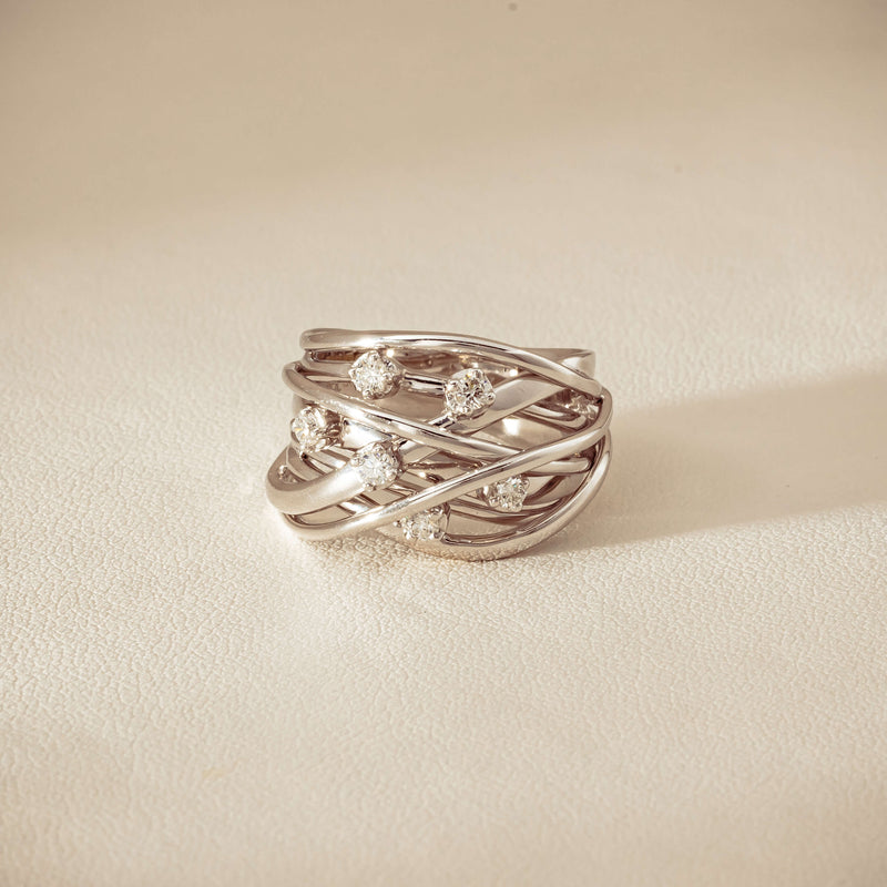 Deja Vu 18ct White Gold .24ct Diamond Orbit Weave Ring - Ring - Walker & Hall
