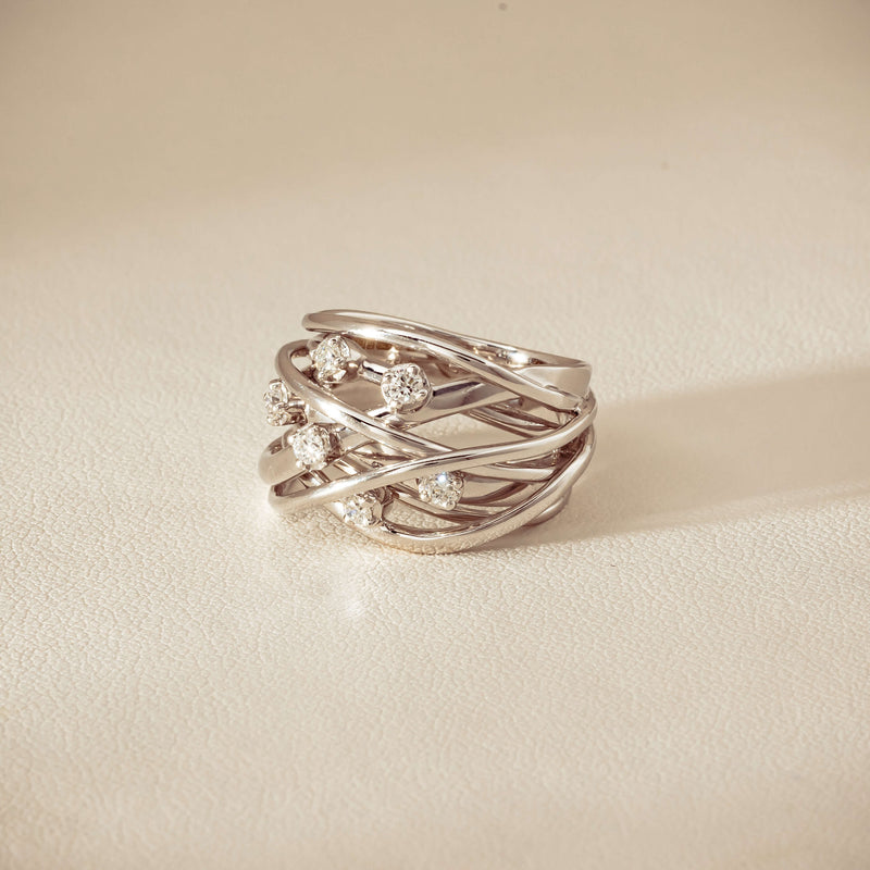 Deja Vu 18ct White Gold .24ct Diamond Orbit Weave Ring - Ring - Walker & Hall