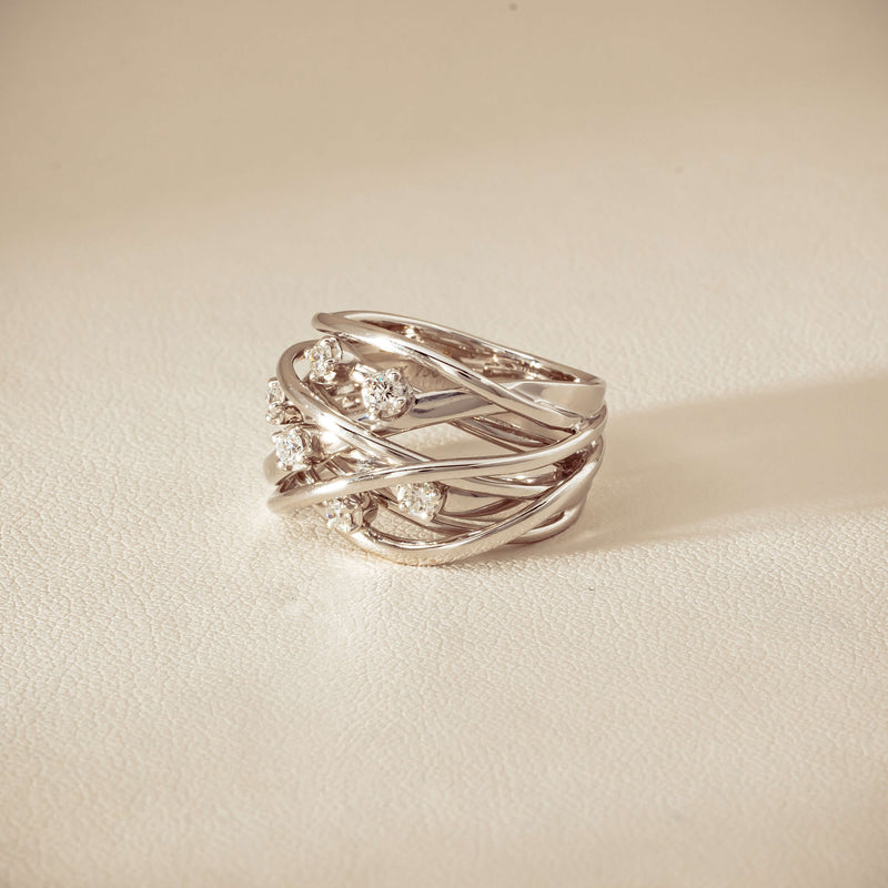 Deja Vu 18ct White Gold .24ct Diamond Orbit Weave Ring - Ring - Walker & Hall