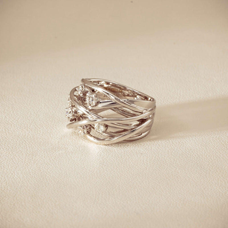 Deja Vu 18ct White Gold .24ct Diamond Orbit Weave Ring - Ring - Walker & Hall