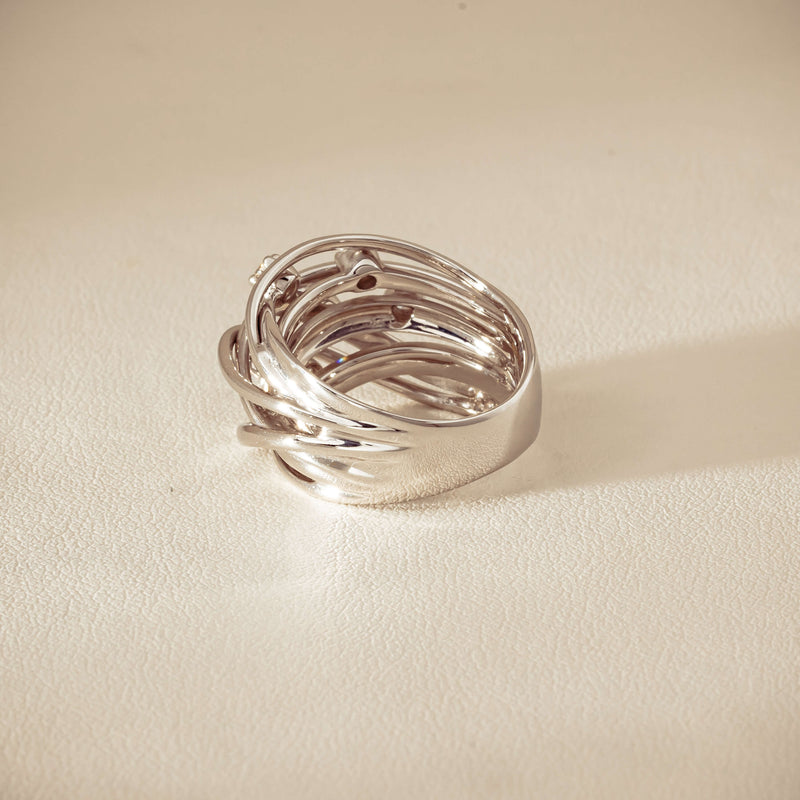 Deja Vu 18ct White Gold .24ct Diamond Orbit Weave Ring - Ring - Walker & Hall
