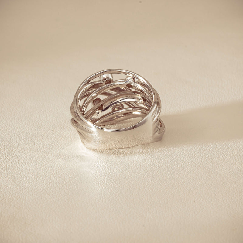 Deja Vu 18ct White Gold .24ct Diamond Orbit Weave Ring - Ring - Walker & Hall