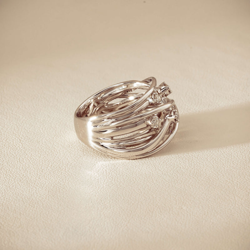 Deja Vu 18ct White Gold .24ct Diamond Orbit Weave Ring - Ring - Walker & Hall