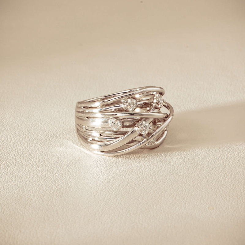 Deja Vu 18ct White Gold .24ct Diamond Orbit Weave Ring - Ring - Walker & Hall