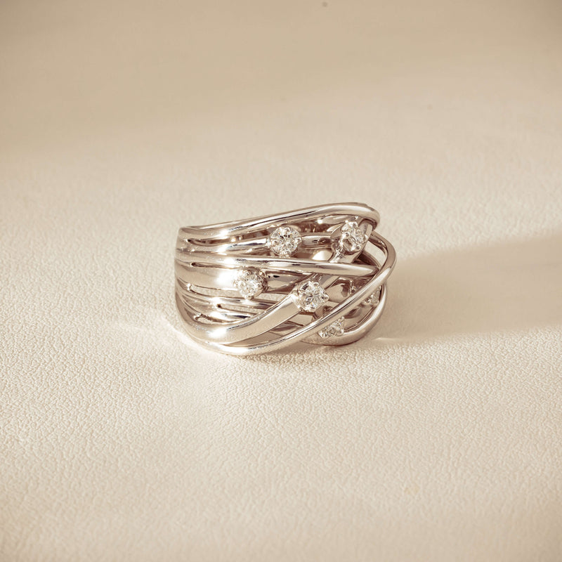Deja Vu 18ct White Gold .24ct Diamond Orbit Weave Ring - Ring - Walker & Hall