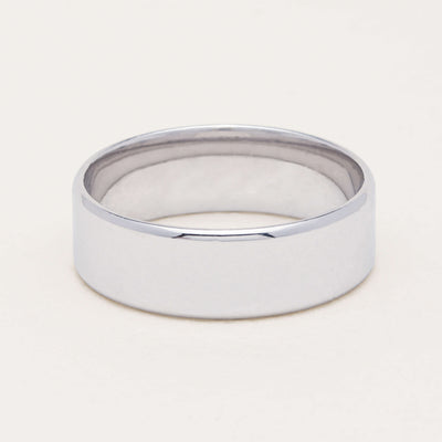 9ct White Gold 7mm Square Profile Band - Ring - Walker & Hall