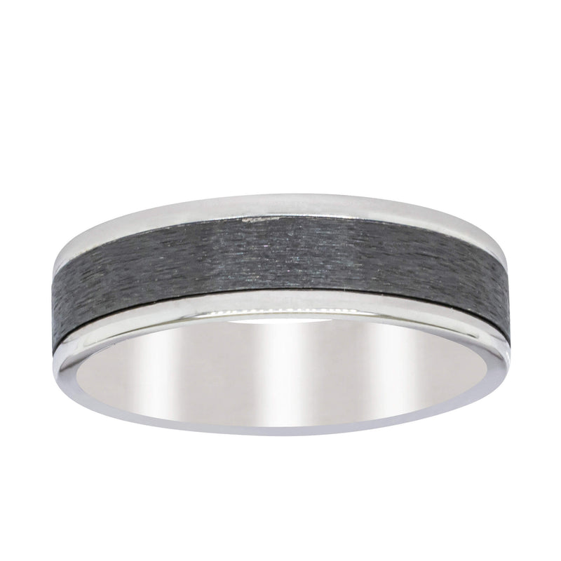 9ct White Gold Black Zirconium 6mm Ring-Ring-Walker & Hall