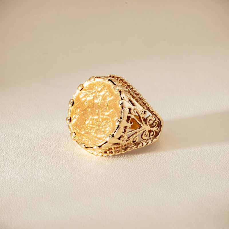 Vintage 9ct Yellow Gold Ring with 22ct Half Sovereign 1973 - Ring - Walker & Hall