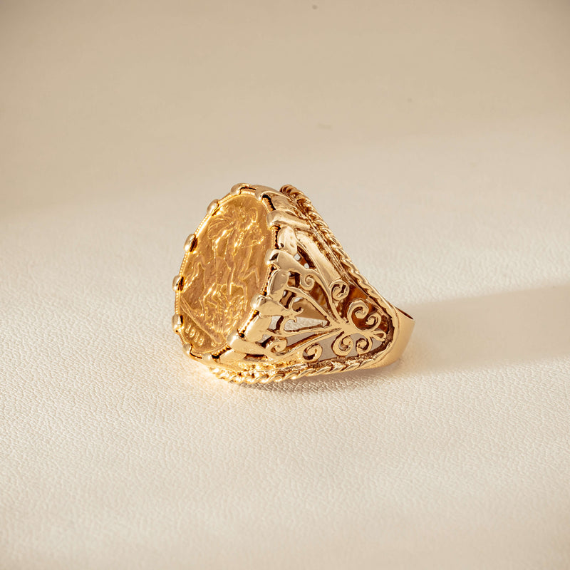 Vintage 9ct Yellow Gold Ring with 22ct Half Sovereign 1973 - Ring - Walker & Hall