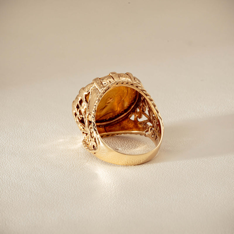 Vintage 9ct Yellow Gold Ring with 22ct Half Sovereign 1973 - Ring - Walker & Hall