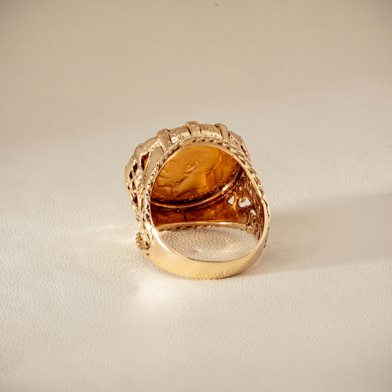 Vintage 9ct Yellow Gold Ring with 22ct Half Sovereign 1973 - Ring - Walker & Hall