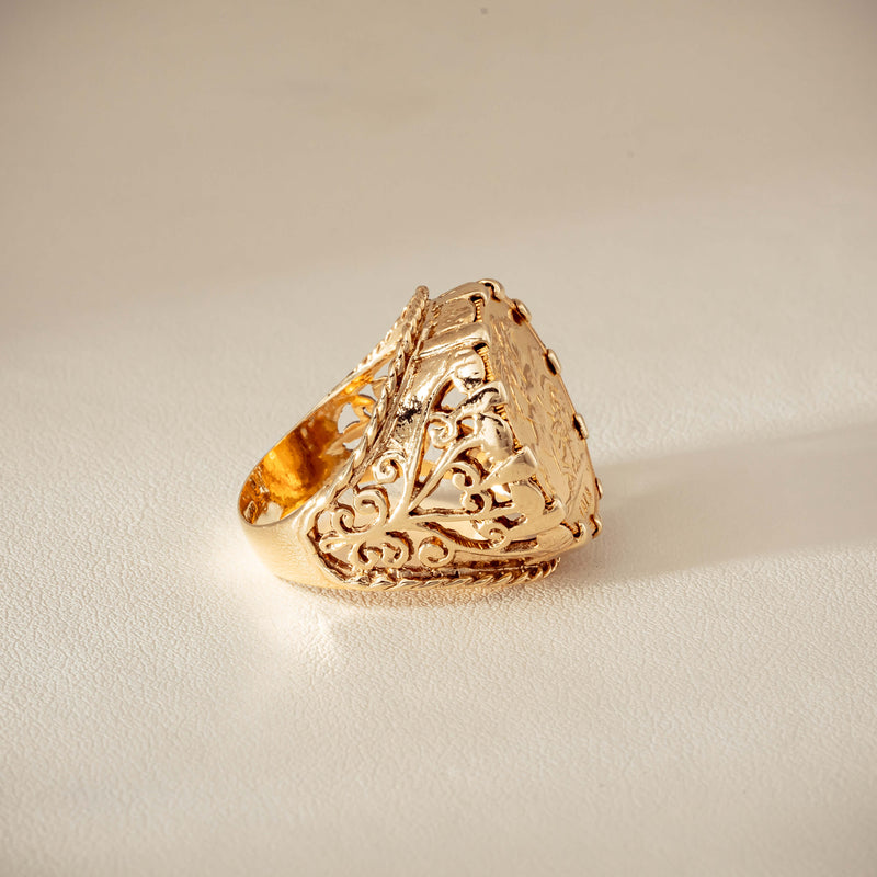 Vintage 9ct Yellow Gold Ring with 22ct Half Sovereign 1973 - Ring - Walker & Hall