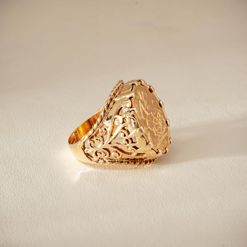 Vintage 9ct Yellow Gold Ring with 22ct Half Sovereign 1973 - Ring - Walker & Hall
