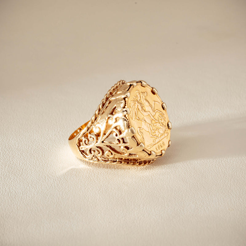 Vintage 9ct Yellow Gold Ring with 22ct Half Sovereign 1973 - Ring - Walker & Hall