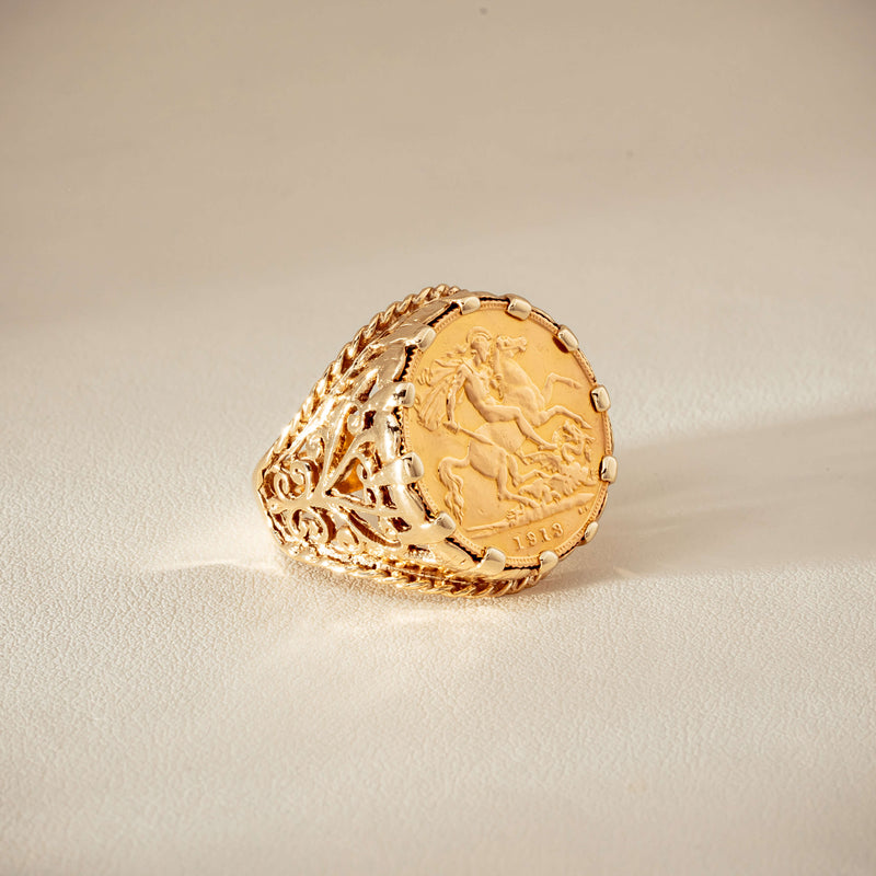 Vintage 9ct Yellow Gold Ring with 22ct Half Sovereign 1973 - Ring - Walker & Hall