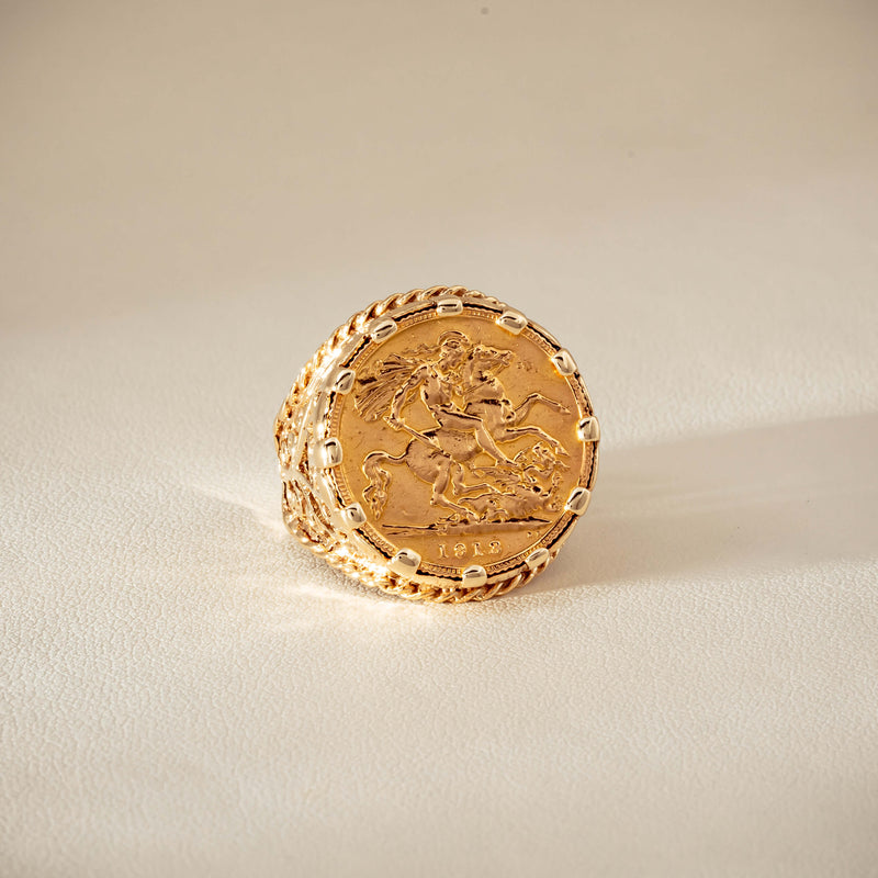 Vintage 9ct Yellow Gold Ring with 22ct Half Sovereign 1973 - Ring - Walker & Hall