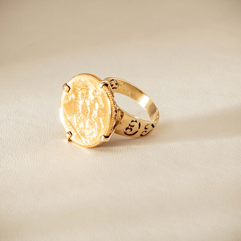 Vintage 9ct Yellow Gold Ring with 22ct Full Sovereign 1968 - Ring - Walker & Hall