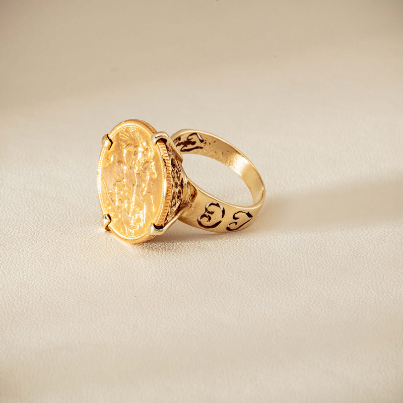 Vintage 9ct Yellow Gold Ring with 22ct Full Sovereign 1968 - Ring - Walker & Hall