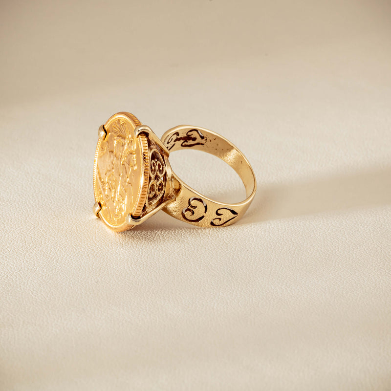 Vintage 9ct Yellow Gold Ring with 22ct Full Sovereign 1968 - Ring - Walker & Hall