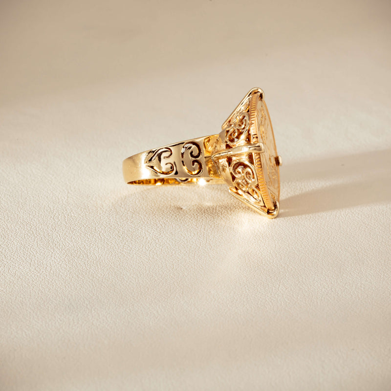Vintage 9ct Yellow Gold Ring with 22ct Full Sovereign 1968 - Ring - Walker & Hall