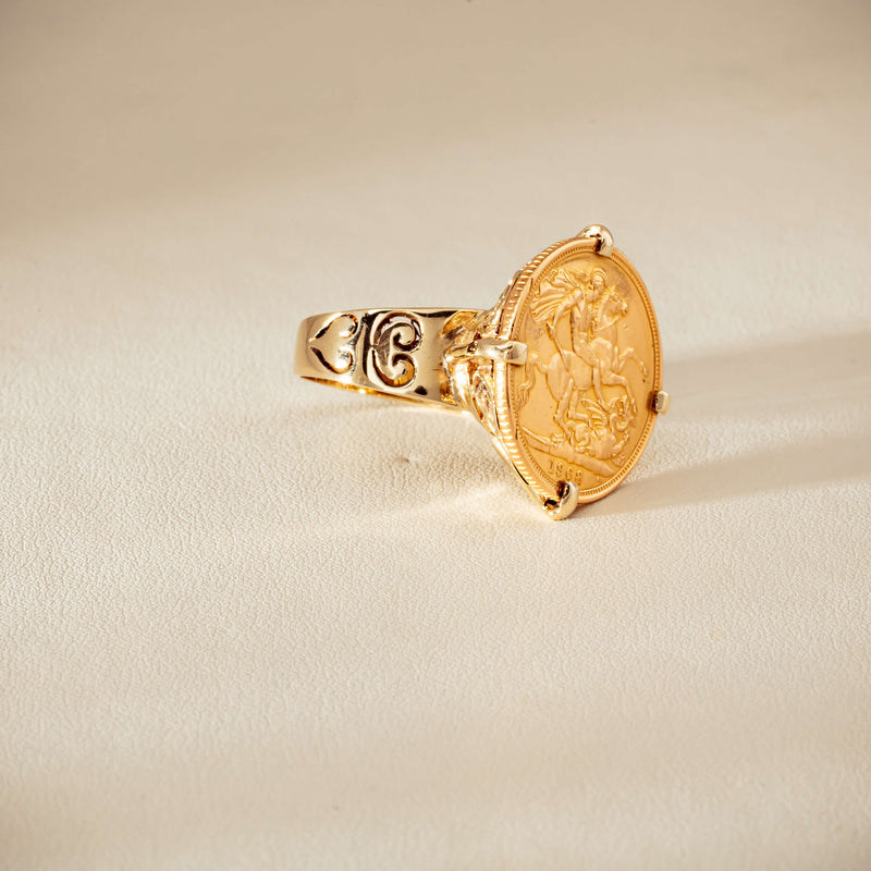 Vintage 9ct Yellow Gold Ring with 22ct Full Sovereign 1968 - Ring - Walker & Hall