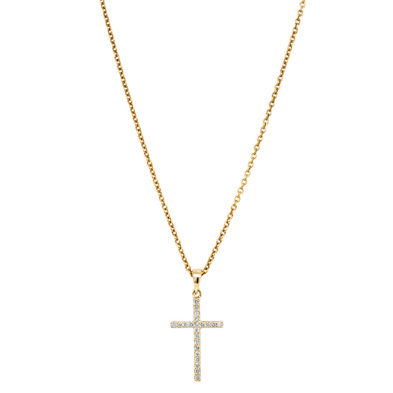 9ct Yellow Gold Diamond Cross Pendant-Necklace-Walker & Hall