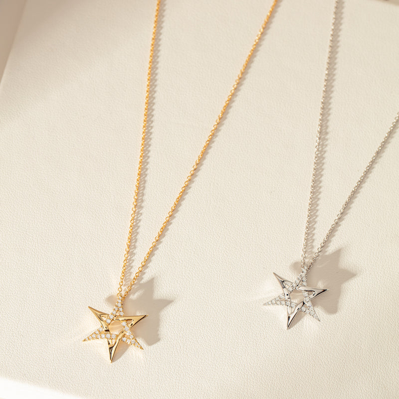 18ct White Gold Astra Star Necklace-Necklace-Walker & Hall
