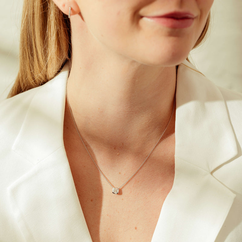 18ct White Gold .95ct Asscher Diamond Natalia Pendant-Necklace-Walker & Hall